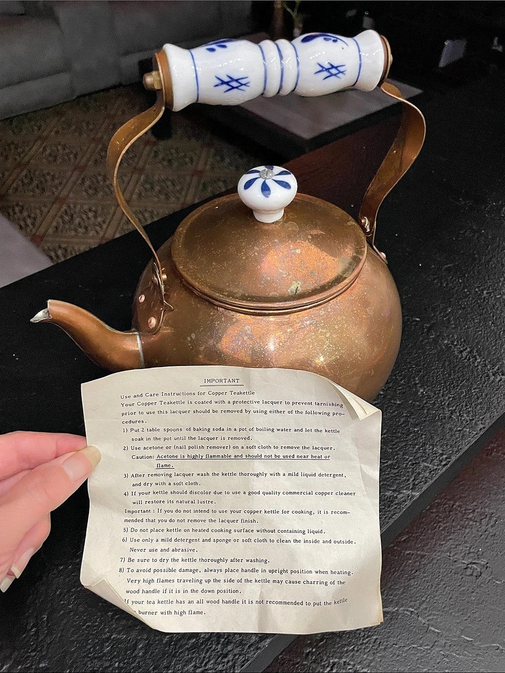 Copper Tea Kettle with Porcelain Handle